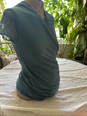 Blue/Green maternity Wrap-Style Short Sleeve Top